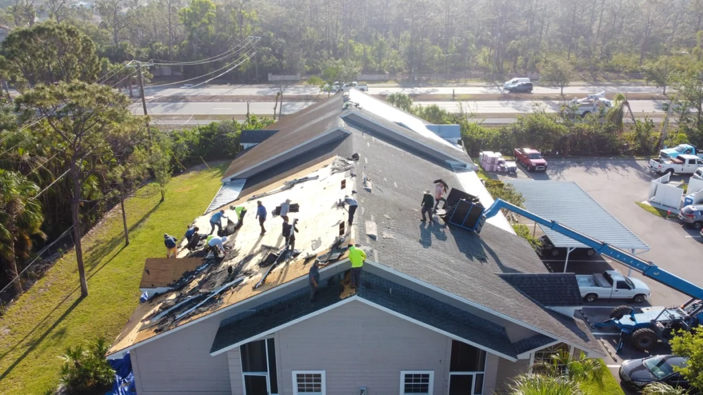 roofing contractors in Tampa in the middle of a roof replacement