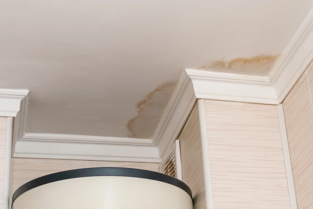 water stains on a ceiling due to a failing roof