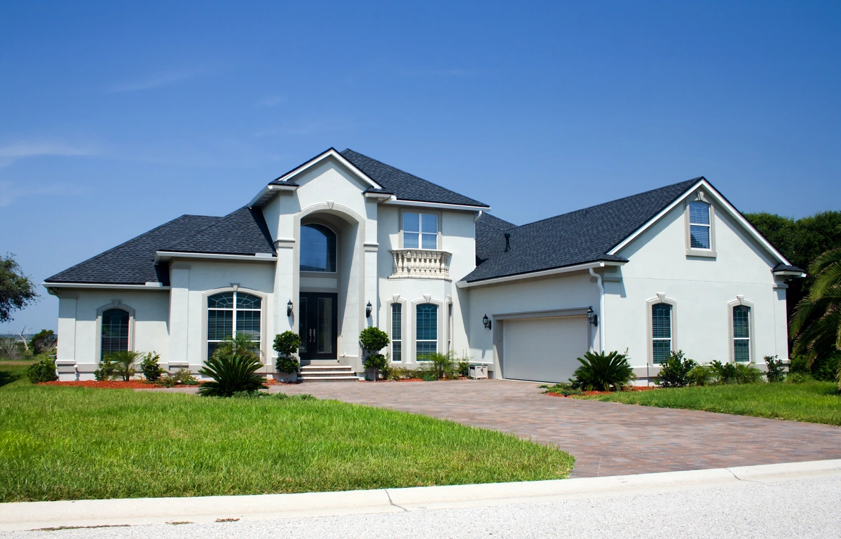 Beautiful house exterior with asphalt shingle roof
