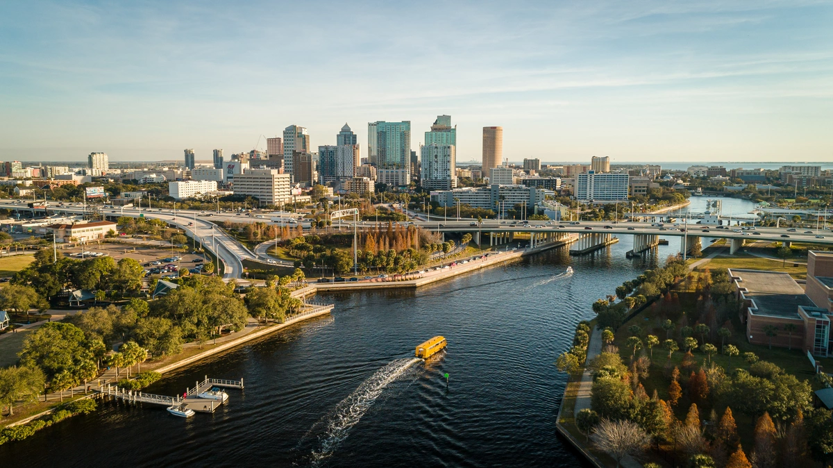 view of downtown Tampa lead by the river