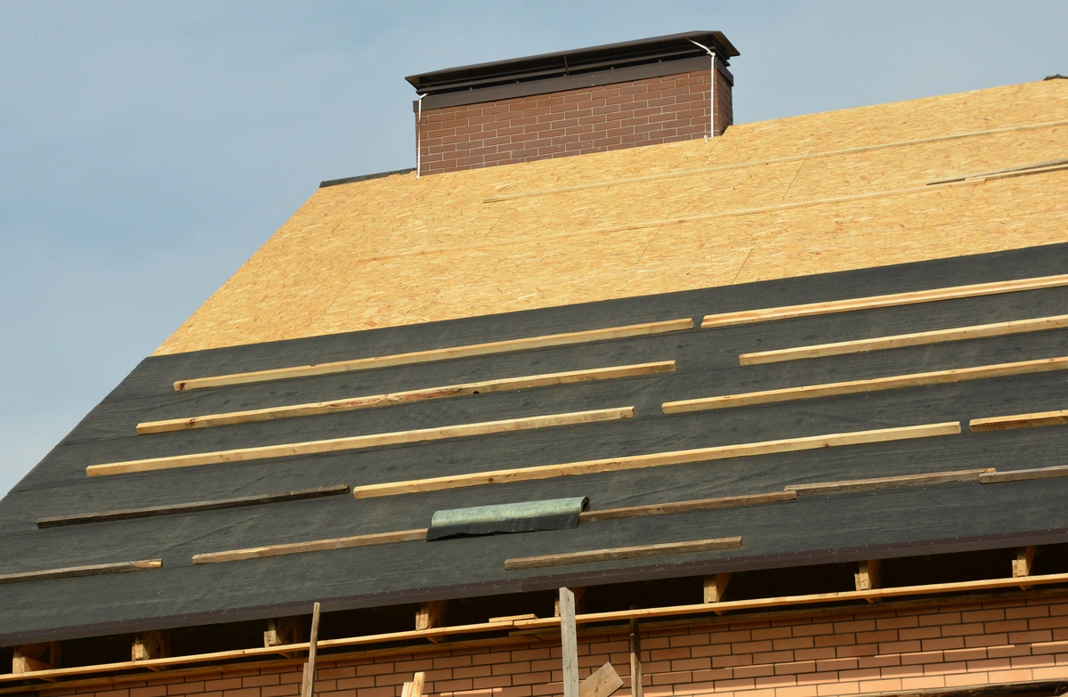 new house construction roof decking view