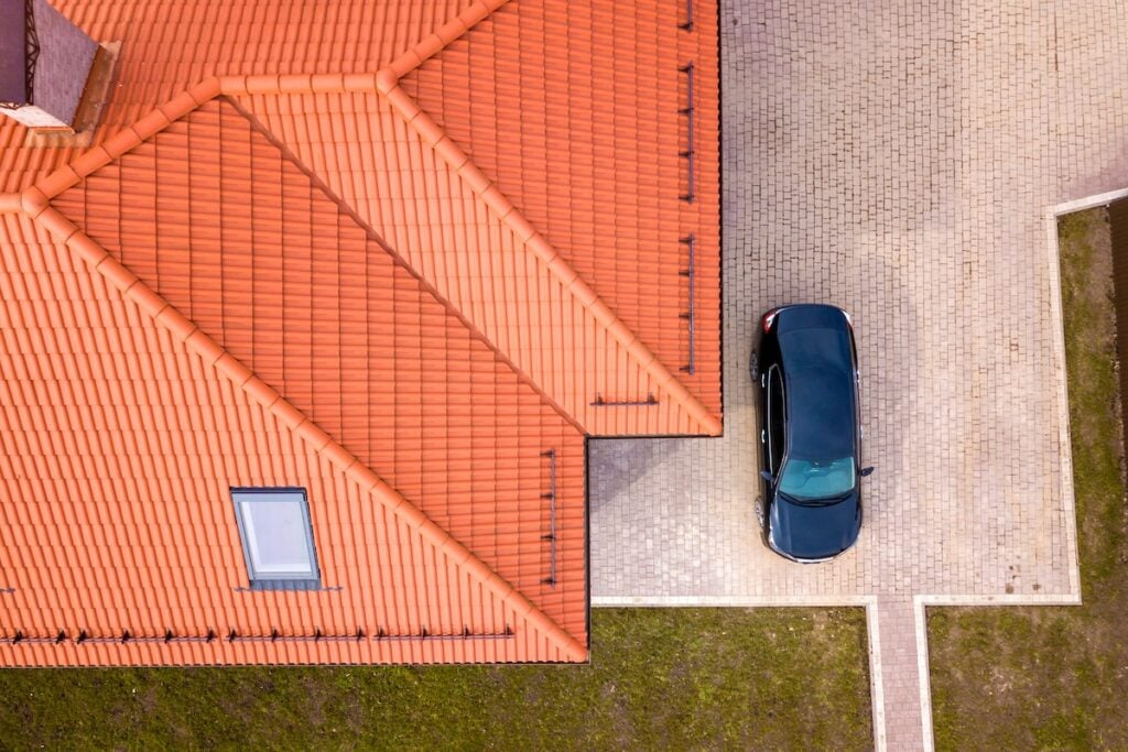 aerial view of clay tile roof