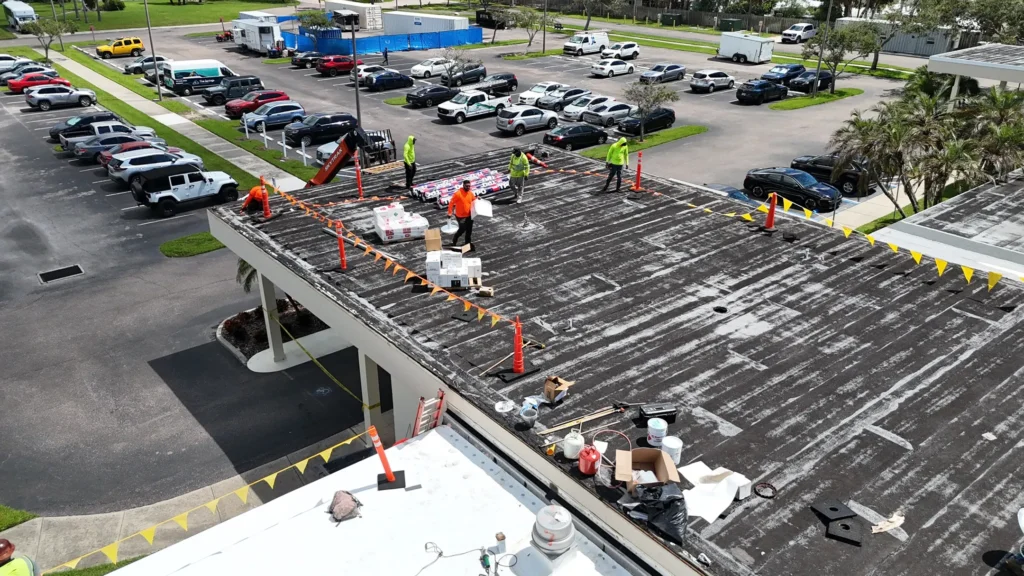Aerial shot modern commercial roof