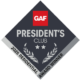 Diamond-shaped GAF President’s Club badge with two stars and laurel branches below the text, and “2025 Residential Award Winner” written on a silver ribbon at the bottom.